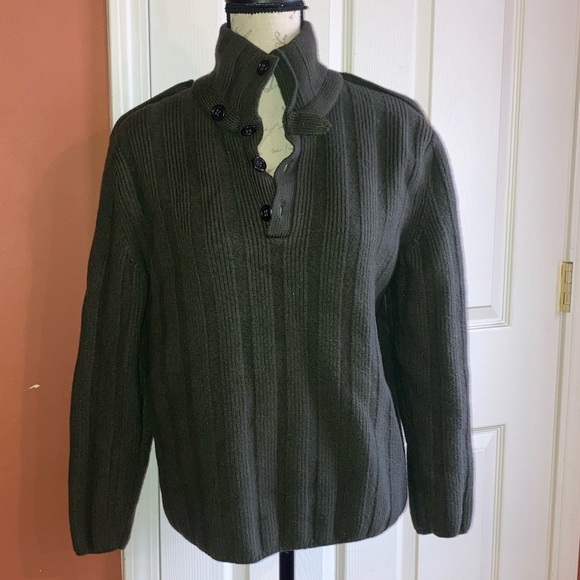 Banana Republic Merino Wool Mockneck Sweater Deep Army Green Men’s Unisex Large - Picture 2 of 8